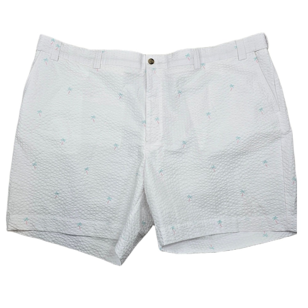 Oak Hill Palm Tree Shorts Mens 56R White Cotton Blend Seersucker Embroidered DXL